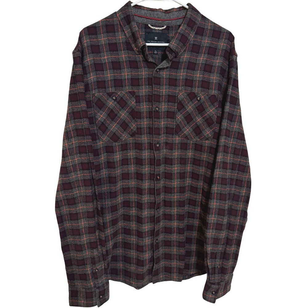 Roark revival Casual Button Down Shirt Mens XL flannel Plaid Outdoor Grey multi